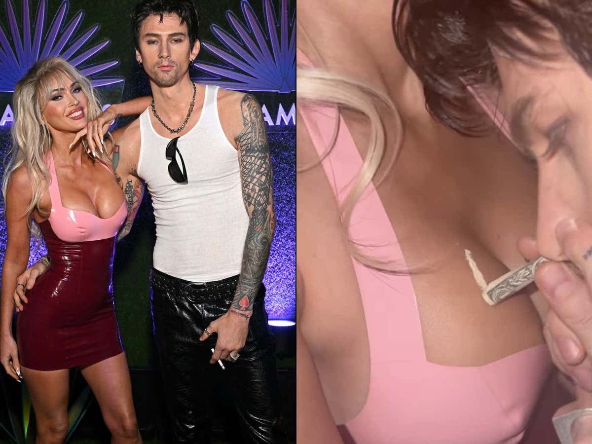 Happy Halloween! Here's MGK Snorting Something Off Megan Fox's Boobs As The Couple Dressed Up As Tommy and Pam This Weekend