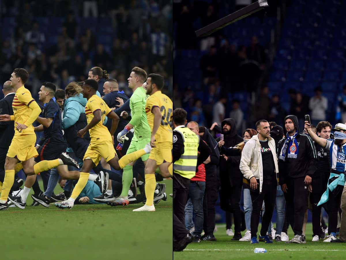 Not On Our Watch: Espanyol Fans Stormed The Field To Fight Barcelona Players For Having The Audacity To Celebrate Winning La Liga