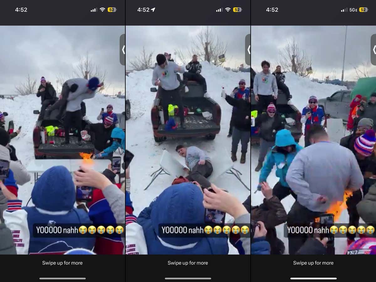 A Detroit Lions Fat Guy Fan Gets Torture-Racked Onto A Burning Table By Bills Mafia and His Ass Catches On Fire