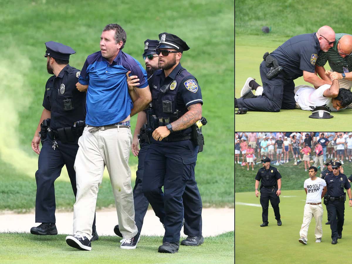 Asshole Protestors Take Over The 18th Green At The Travelers, Try To Disrupt Scottie's Winning Putt And Get Bundled By Cops