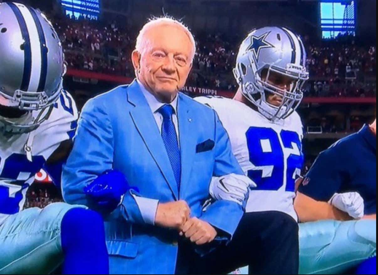 Cowboys stand tall; Jerry Jones joins players for pre-anthem kneel before  game