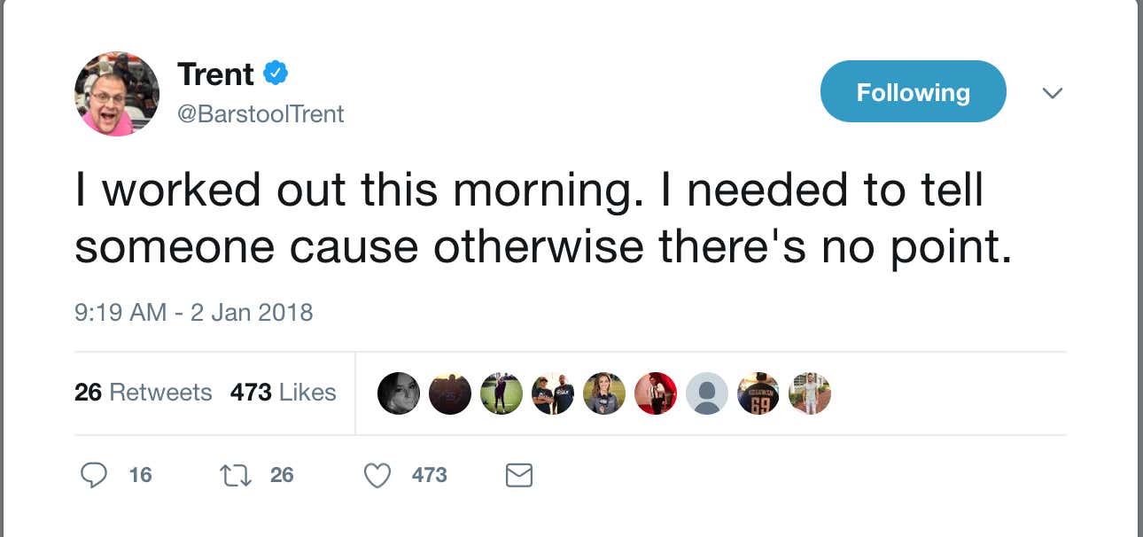 Barstool Sports Log Trent Worked Out This Morning Barstool Sports