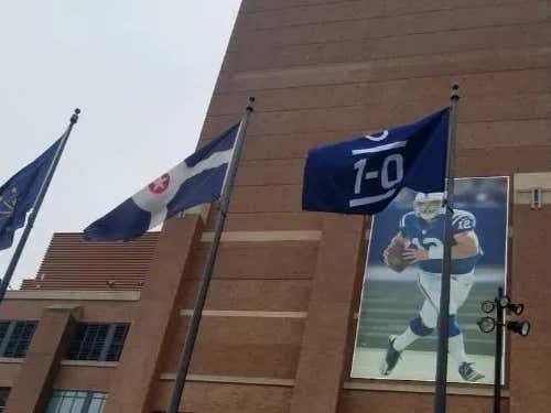 OH MY GOD - THE COLTS ARE FLYING A 1-0 BANNER AT LUCAS OIL STADIUM