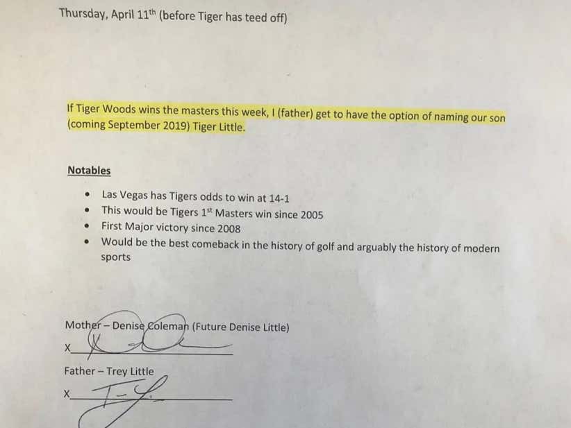 A Guy Bet His Pregnant Wife That If Tiger Woods Won The Masters They'd