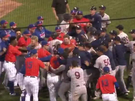 Yankees 1B Mike Ford Hit A Bomb Off The Mets AAA Team So The Cowardly Mets Started Throwing At Everyone's Head And Ignited a Brawl
