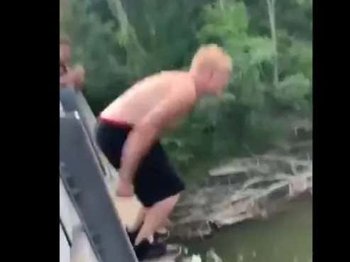 The World's Biggest Hardo Jumps Off A Bridge Into A River Without Any Clue How Deep It Is.