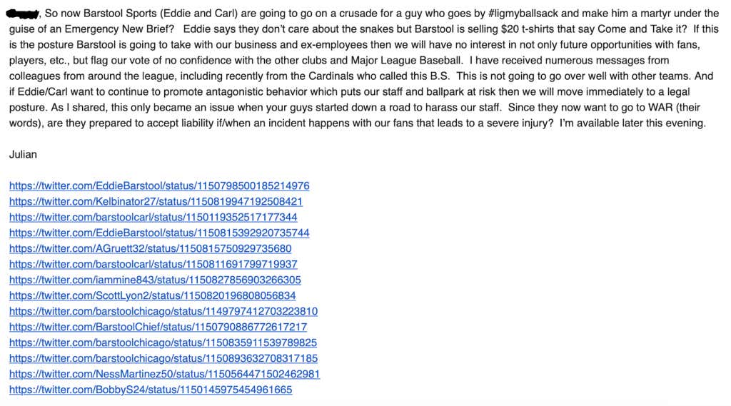 Is The Cubs VP Of Communications Threatening Barstool Chicago