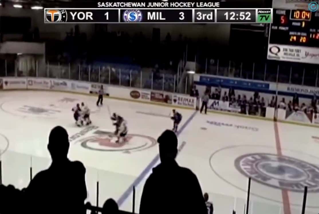 GET OFF THE TRACKS!!! Hockey Goalie Gets Absolutely Bundled, Player