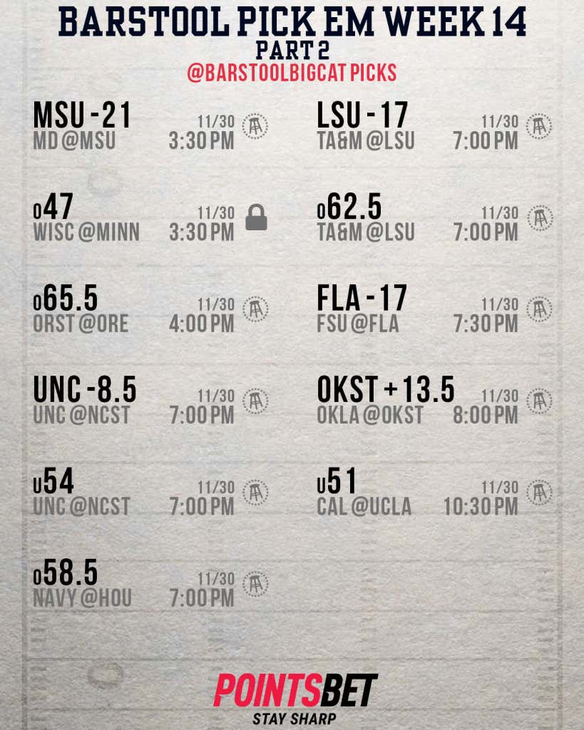 Barstool Pick Em Rivalry Week Cards Barstool Bets