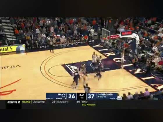 Navy made this 3 at the buzzer to cut UVA’s lead to 8 and cover the 1H spread (+10)